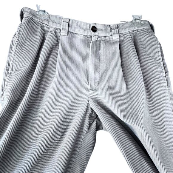 LL Bean Corduroy Pants Mens 34 Tan Beige 285258 Classic Pleated Flap Pockets - Picture 2 of 11